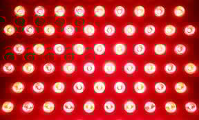 Red light therapy panel showing red LED wavelengths